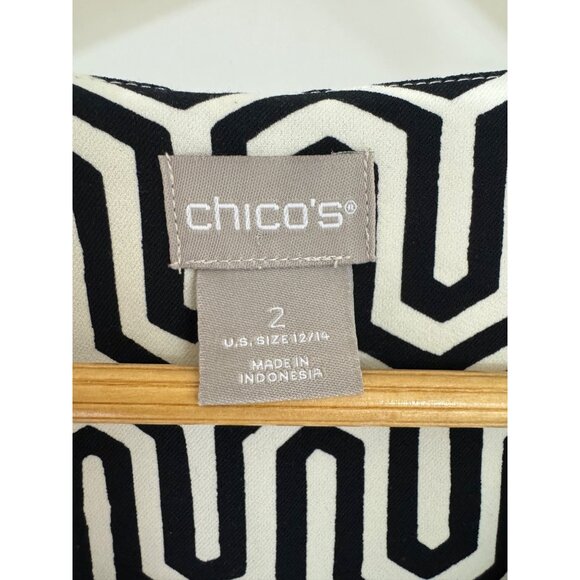 Chico's Size‎ 2 = 12/14 Geometric-Print V-Neck Wedge Tunic Top Shirt Blouse - Picture 9 of 10